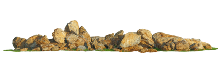 Large stone pile Isolated on PNGs transparent background , Use for visualization in architectural design or garden decorate	
