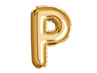 Gold alphabet P air balloon for baby shower celebrate decoration party on transparent background