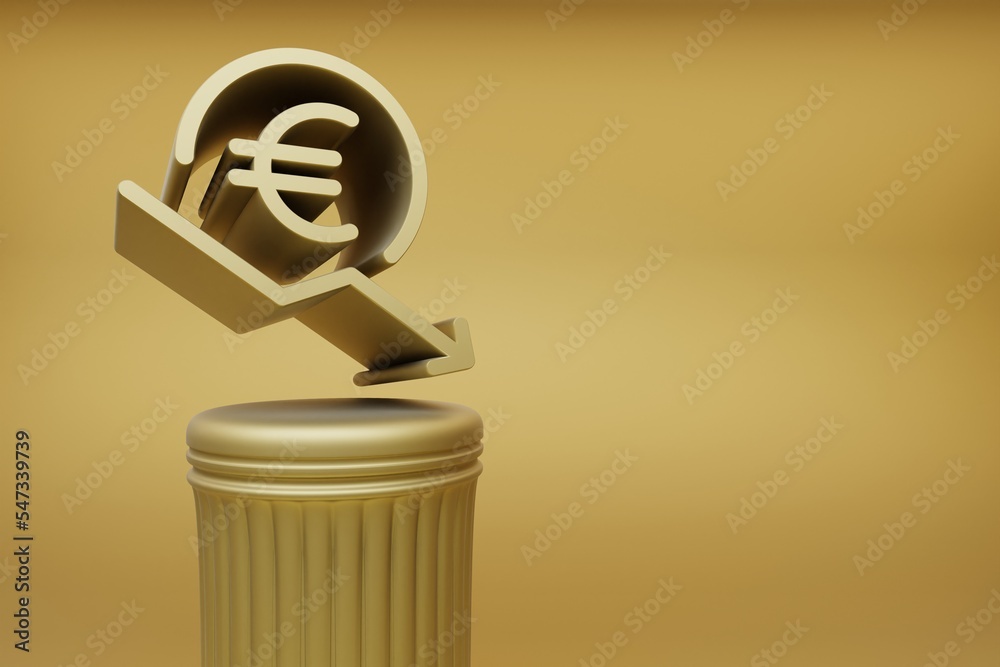 Leinwandbilder Beautiful abstract illustrations Golden EURO Price arrow Down symbol icons on a golden column and wonderful background. 3d rendering illustration. Background pattern for design.