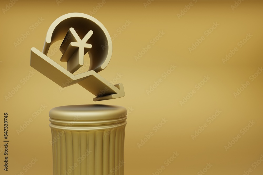 Poster beautiful abstract illustrations golden yuan price arrow down symbol icons on a golden column and wo