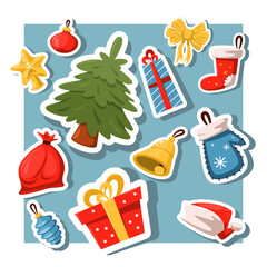 Cartoon set of Christmas stickers.