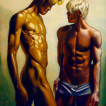 AI Illustraion Of Intimate Romantic And Sexy Moment Between Two Gay Men 