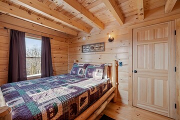 Room interior of log cabin in mountains