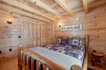 Room interior of log cabin in mountains