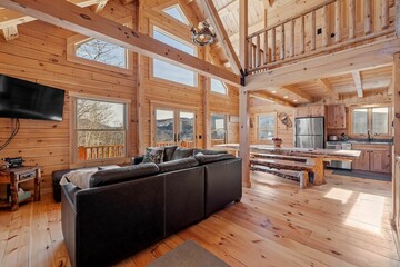 Living room interior of wooden log in mountains