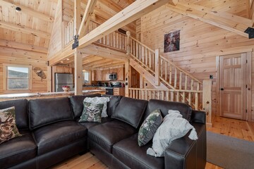 Living room interior of wooden log in mountains