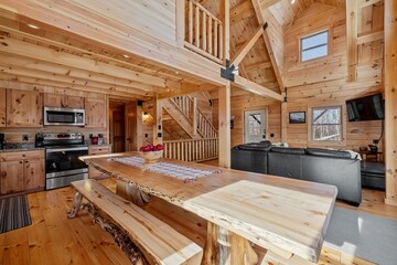 Kitchen interior of log cabin in mountains - Powered by Adobe