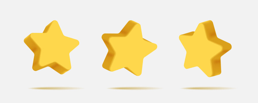 Star icon in cartoon 3d style isolated on white background. Vector illustration volumetric yellow star