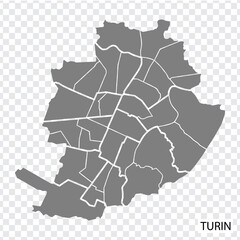 High Quality map of Turin is a city Italy, with borders of the regions. Map Turin of Piedmont your web site design, app, UI. EPS10.