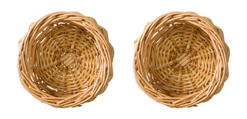 Wicker basket isolated on the white background, top view.