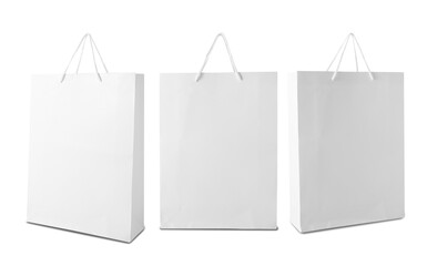 Set of White shopping bag isolated on white background with clipping path.