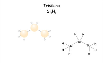Stylized molecule model/structural formula of trisilane.