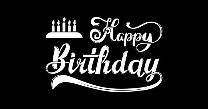 Happy Birthday lettering text banner in white color on a black background. Vector illustration.

