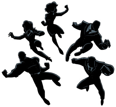 Super Business People Silhouettes on White