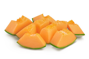 Cantaloupe melon pieces isolated on white background with full depth of field.