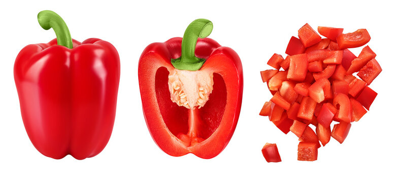 red sweet bell pepper half isolated on white background