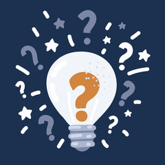 Cartoon vector illustration of New question mark symbol, bright cartoon bulb.