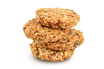 Granola cookie isolated on white background with full depth of field.