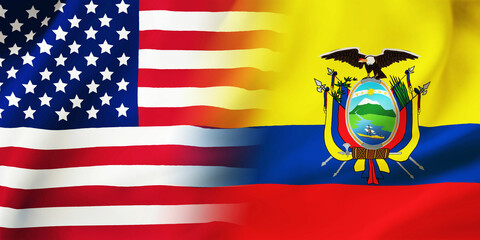 Ecuador,USA flag together.American and Ecuador waving flag - obrazy, fototapety, plakaty