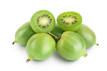 mini kiwi baby fruit or actinidia arguta isolated on white background with full depth of field.