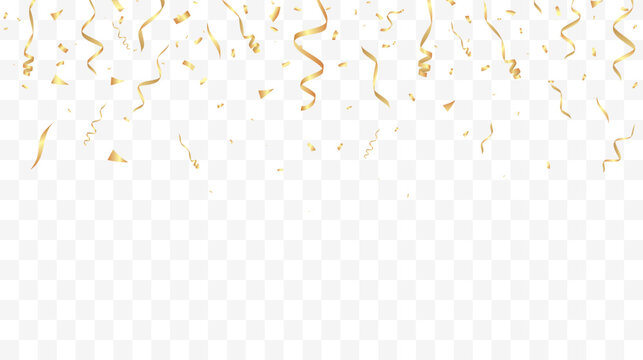 Gold confetti background. Festive backdrop. Party design with golden ribbons. Vector illustration