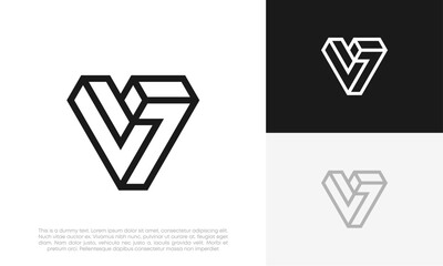 letter V initial abstract 3d logo design vector