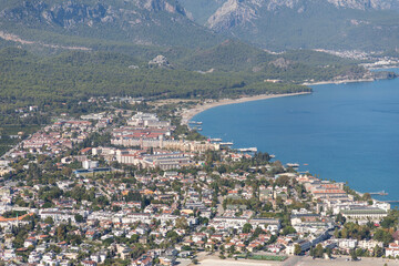 Fototapeta na wymiar View of Kemer resort town from a high mountain, Turkey