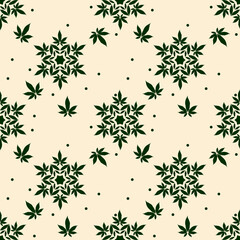 Christmas snowflakes with cannabis leaf seamless vector pattern
