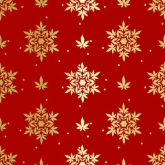 Naklejka na ściany i meble Christmas snowflakes with cannabis leaf seamless vector pattern