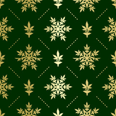 Christmas snowflakes with cannabis leaf seamless vector pattern