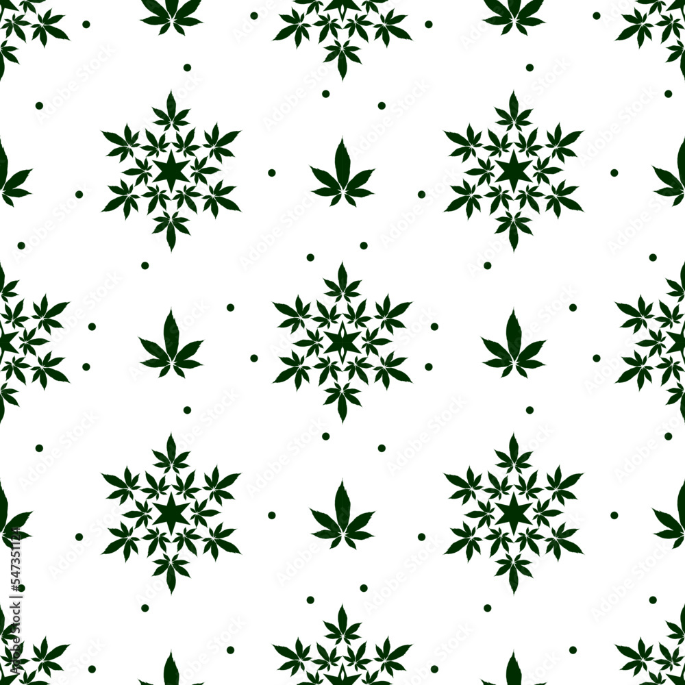 Wall mural Christmas snowflakes with cannabis leaf seamless vector pattern