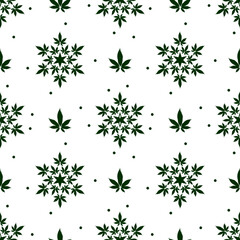 Christmas snowflakes with cannabis leaf seamless vector pattern