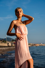 Fototapeta na wymiar portrait of model in beach fashion