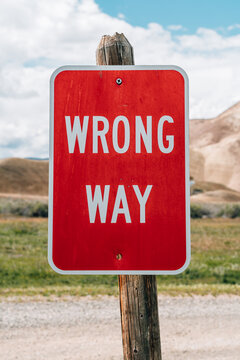 red wrong way sign the desert