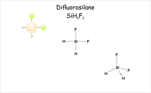 Stylized molecule model/structural formula of difluorosilane.