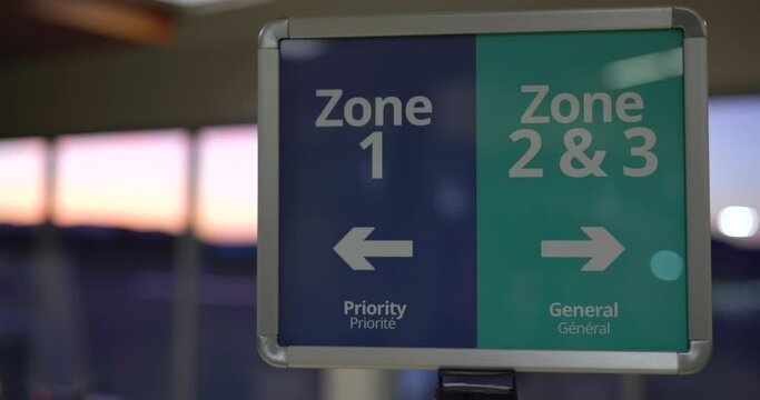 Airlines Zone 1 2 3 priority and general boarding airplane sign