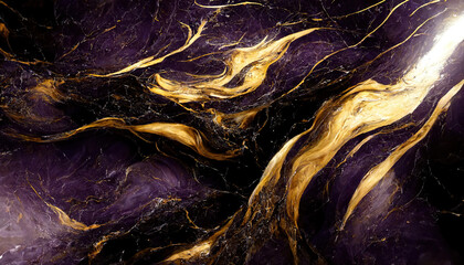 Obraz na płótnie Canvas Abstract dark luxury marble background. Digital art marbling texture. Black, gold and purple colors 