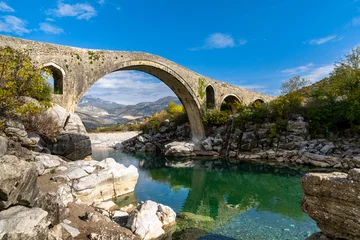 Zelfklevend Fotobehang view of the Ottoman Mesi Bridge near Shkoder in northwestern Albania © makasana photo