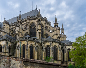 exterior view of the central nave and transept of the historic Troyes Cathedral