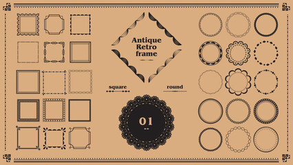 レトロでヴィンテージなクラシックアンティークフレームデザイン02　飾り枠のイラスト素材） - obrazy, fototapety, plakaty