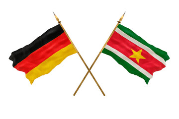 Background for designers. National Day. 3D model National flags  of Germany and Suriname