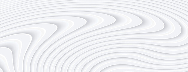 White abstract background, 3d white grey stripes, elegant wavy striped pattern, 3D vector backdrop illustration.