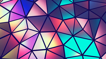 Abstract mosaic background, colorful polygons on black, triangle shapes stained glass