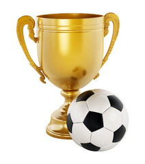 Gold cup with ball on transparent background.