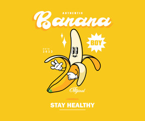 Retro Poster cartoon character of banana Graphic Design for T shirt Street Wear and Urban Style