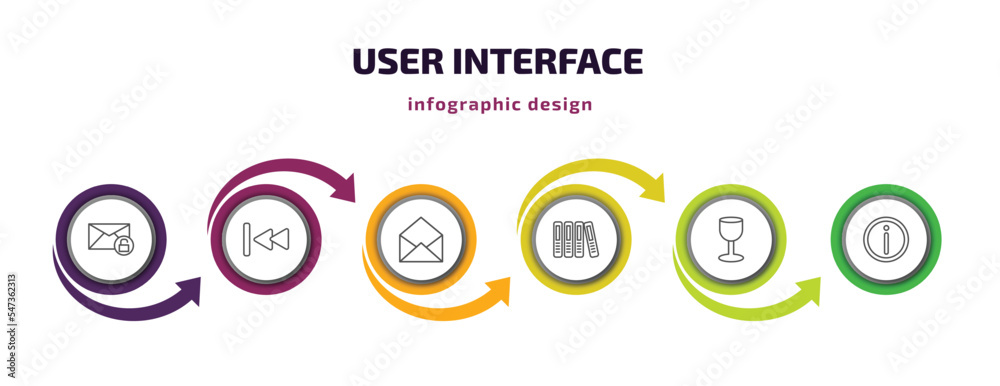Poster user interface infographic template with icons and 6 step or option. user interface icons such as un