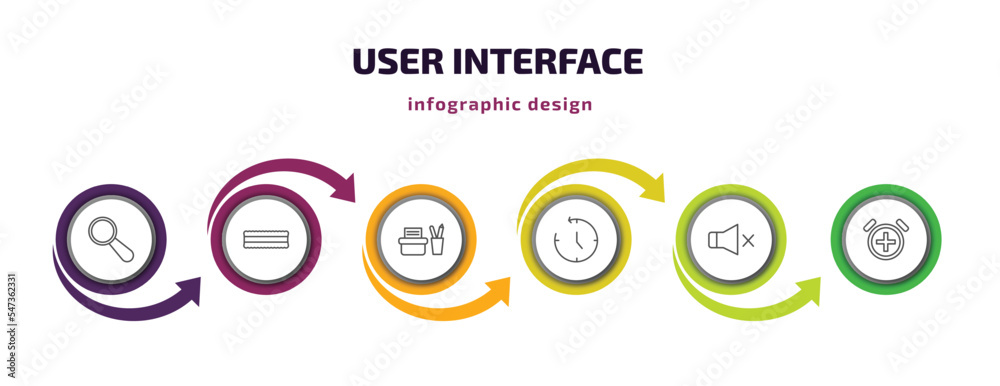 Poster user interface infographic template with icons and 6 step or option. user interface icons such as lo