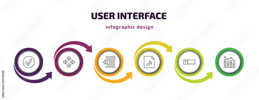 Poster user interface infographic template with icons and 6 step or option. user interface icons such as ro