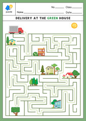 truck delivery maze game exercises sheet kawaii doodle vector cartoon
