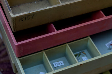 old plastic boxes for storing small parts